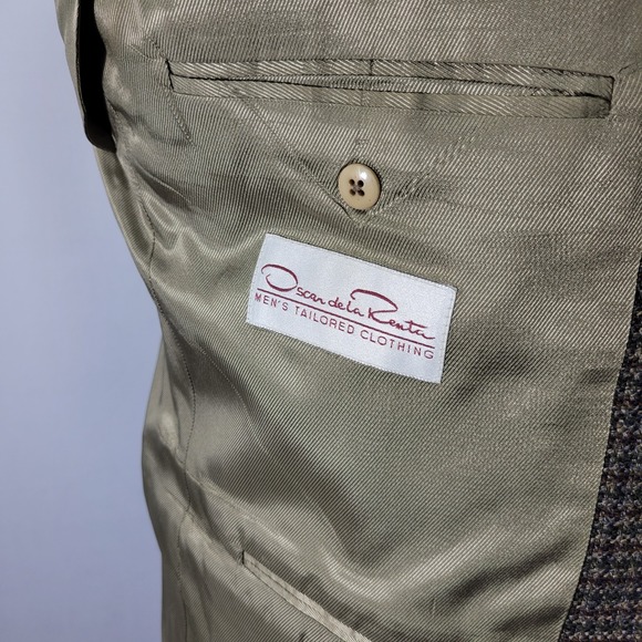 Oscar De La Renta Men's Sport Coat Blazer Two Button Brown Olive Wool 44S - Picture 16 of 16